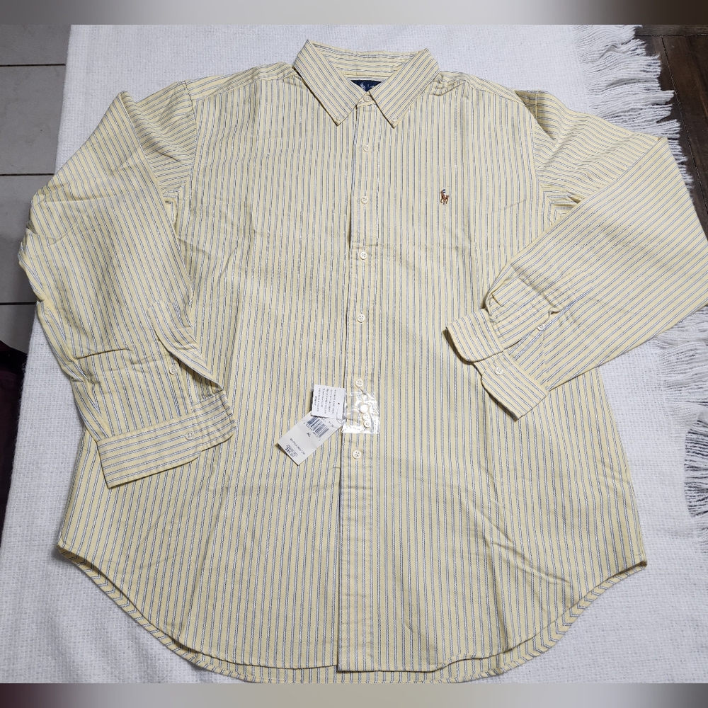 Ralph Lauren Yellow And Blue Striped Button Down Shirt Size XL